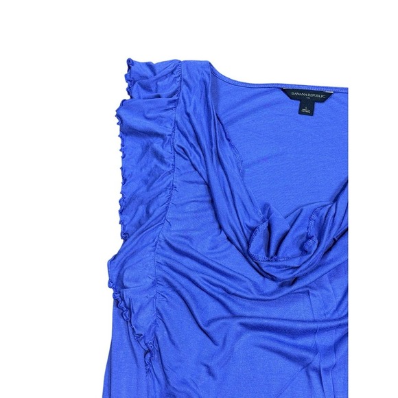 Banana Republic Blue  Asymmetric Draped Ruffle Blouse Top size L Women's - Picture 7 of 11